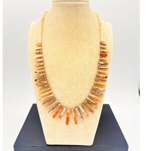 Natural Oyster Shell Bib Necklace • Graduated Bib Design • Faceted Glass Accents